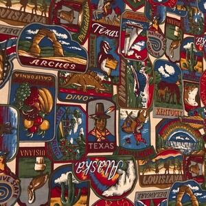Cranston Print Works VIP Fabric Vintage Travel State Souvenir Patch Print 3 yard